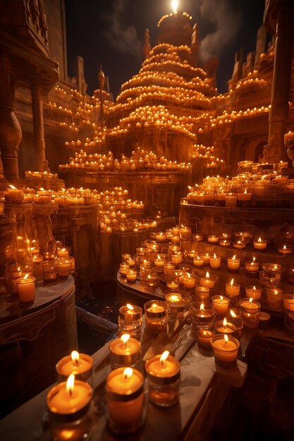 Photo lots of candles at night festival and memorial concept calm aura mood