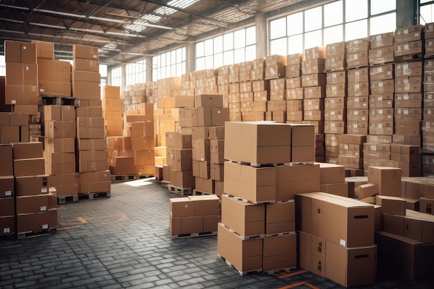 Lots of cardboard boxes in the warehouse