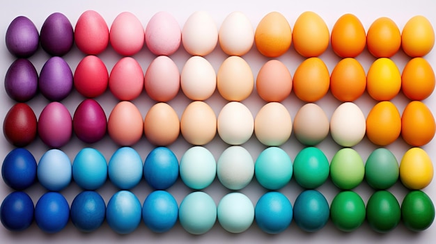 Lots of colorful easter eggs painted in multicolored tones
