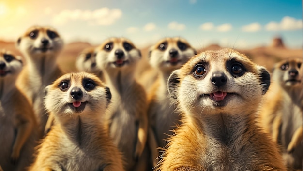 Photo lots of cute fluffy meerkats