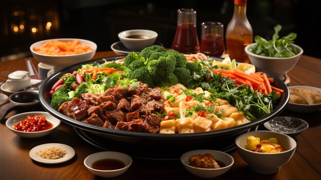 Lots of different types of food in plate on a table