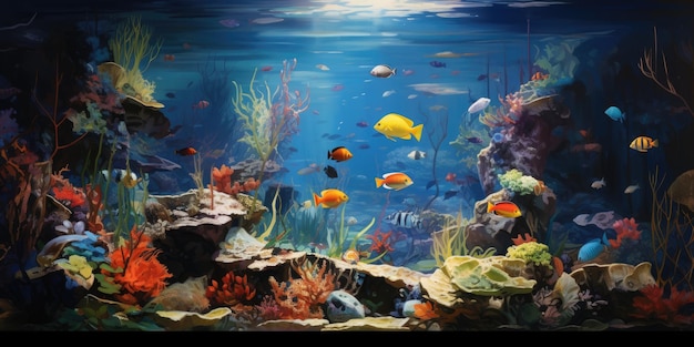 Lots of fish in aquarium AI generated Image