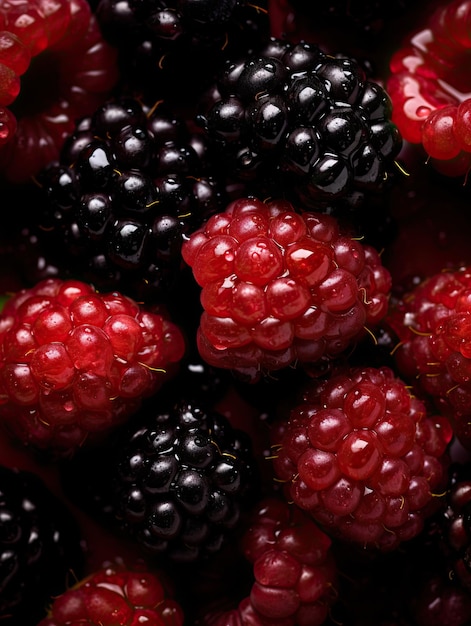 Lots of fresh blackberries background sparkling raindrops