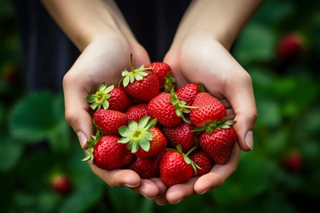 Photo lots of fresh strawberries on hand