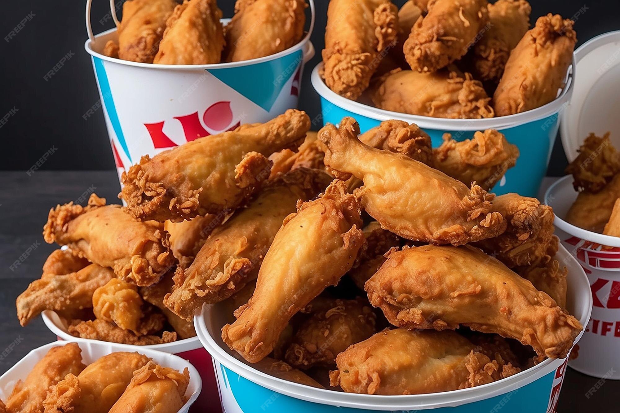 Premium Photo A lots of fried chicken hot wings in bucket of KFC