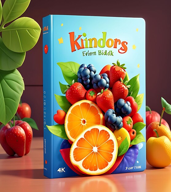 Изображение большого количества фруктов и обложка детской книги