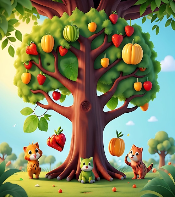 lots of fruits image and kids book cover page