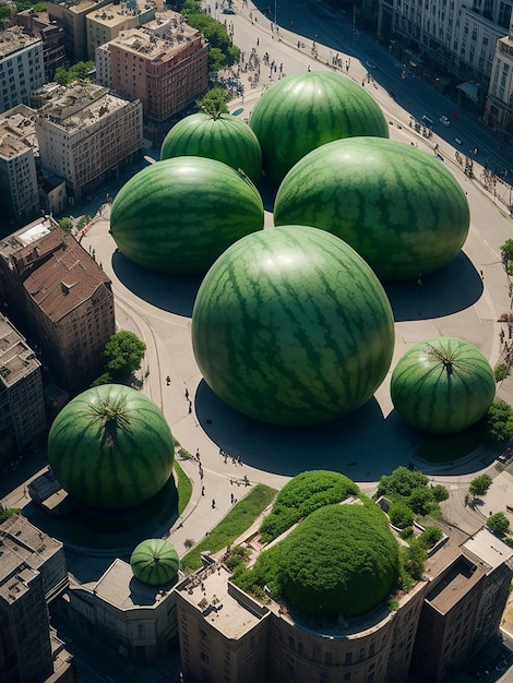 Lots of giant watermelons in the middle of town