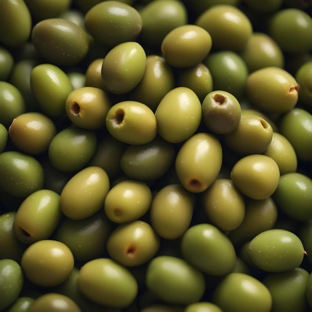 Foto molte olive verdi sullo sfondo generate dall'ai