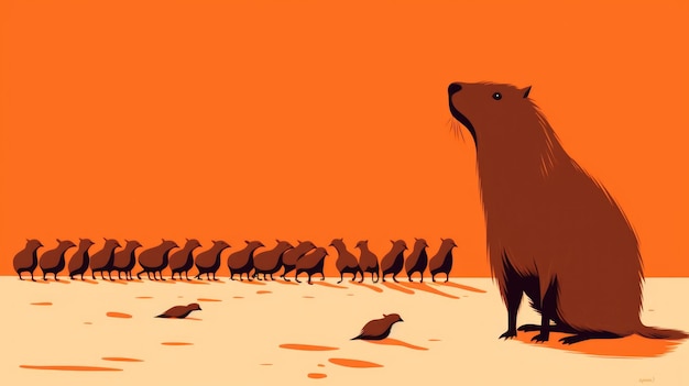 Lots of minimalist illustrations with capybaras in Tangerine color