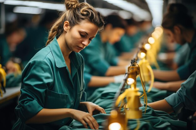 Photo lots of needleworkers at the factory