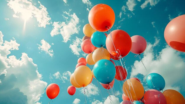 Фото Много красочных воздушных шаров в голубом небе