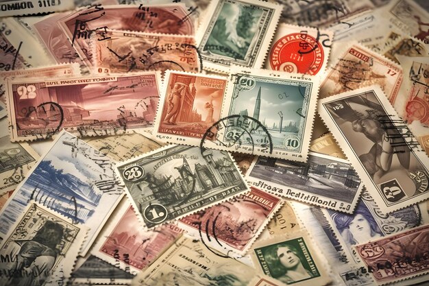 Фото Фон из множества почтовых марок, созданный нейронной сетью ai