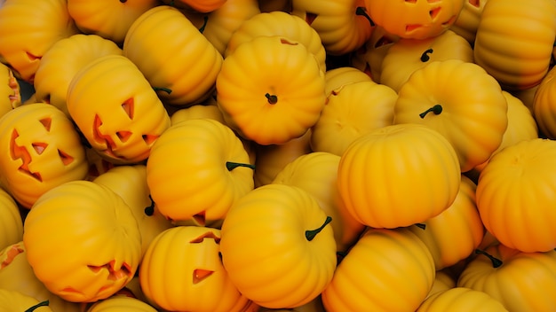 Lots of pumpkins in the style of Lamp Jack  3D rendering