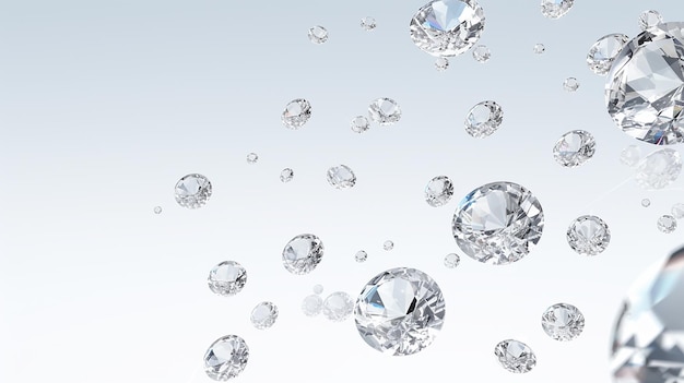 lots of shiny diamonds falling on transparent background