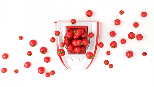 Lots of tomatoes on kitchen scales