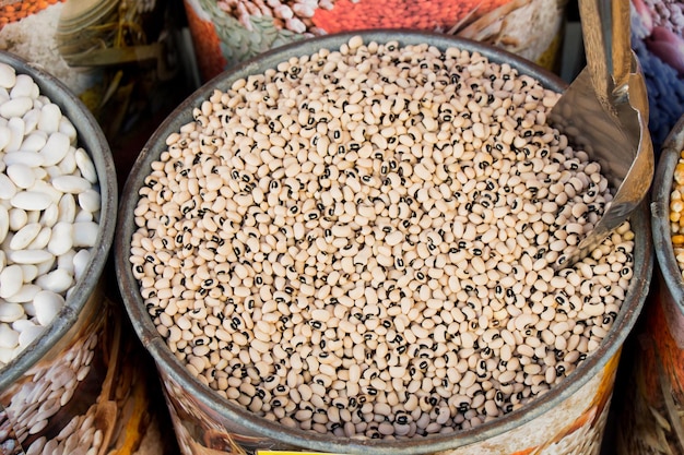 Lots of white beans on sale on display