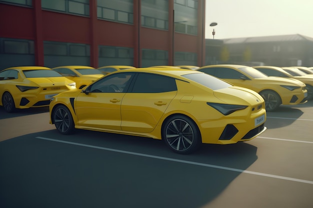 Lots of yellow cars for sale neural network ai generated