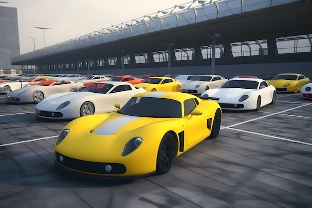 Lots of yellow cars for sale Neural network AI generated