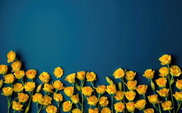 Photo lots of yellow flowers on a dark blue background