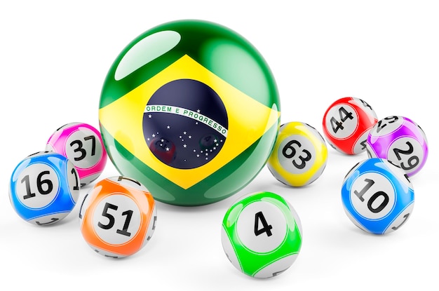 Photo lotto balls with brazilian flag lottery in brazil concept 3d rendering