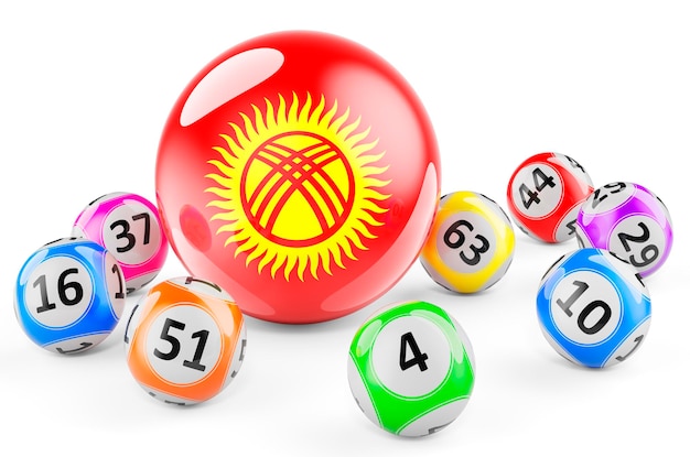 Lotto balls with Kyrgyz flag Lottery in Kyrgyzstan concept 3D rendering isolated on white background