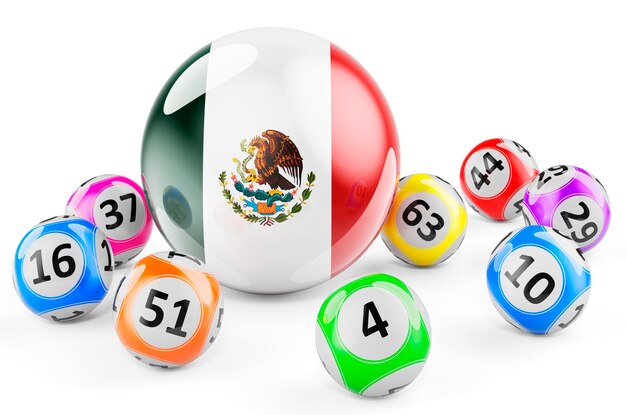 lotto balls with mexican flag lottery in mexico concept 3d rendering
