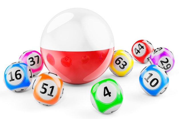 Foto palline del lotto con bandiera polacca lotteria in polonia concetto rendering 3d