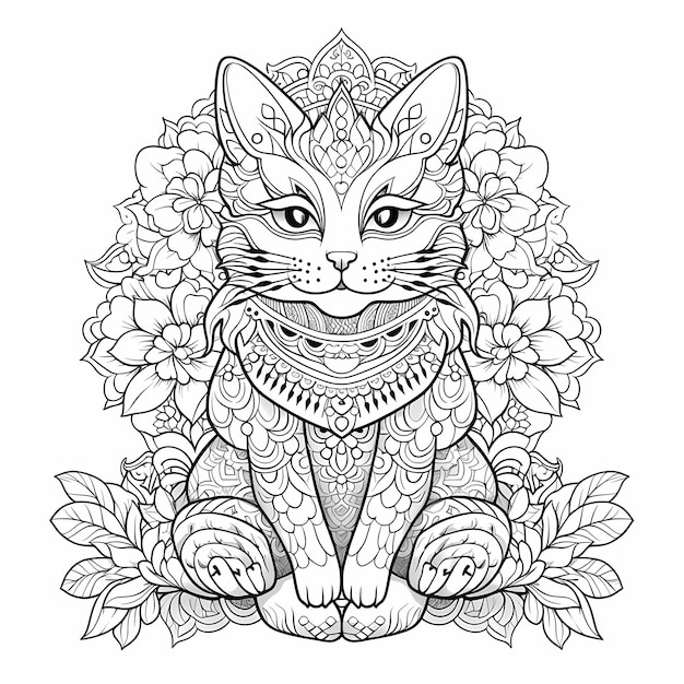 Meditazioni consapevoli dei gatti di loto nelle carte da colorare in stile mandala