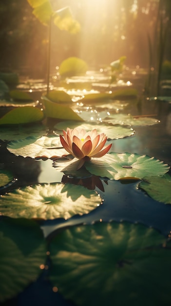 Lotus Delight Capturing the Beauty of Leaves and Pods in a Summer Pond