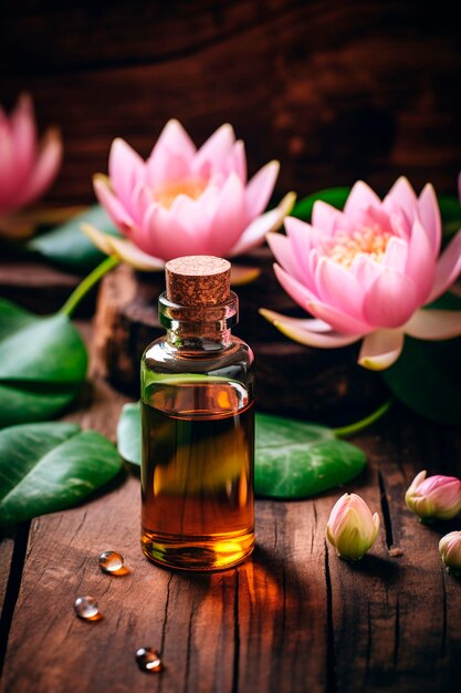 Lotus essential oil in a bottle Generative AI Spa