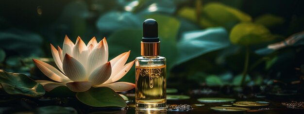 Photo lotus essential oil selective focus generative ai