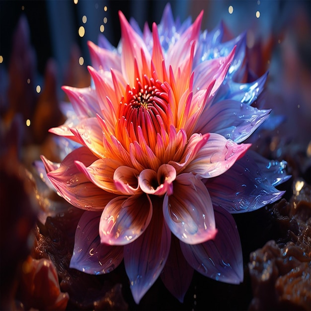 A lotus flower bathed in water droplets radiates tranquility