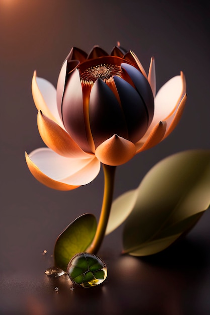 Lotus flower closeup with small raindrops on a reflective surface Generative AI_14