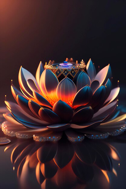 Lotus flower closeup with small raindrops on a reflective surface Generative AI_4