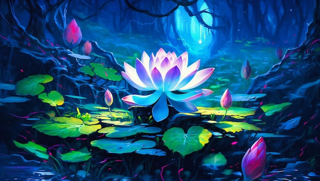 A lotus flower in a dark forest