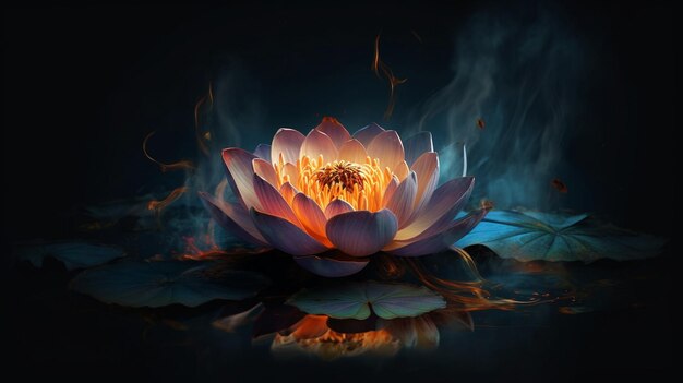 Lotus flower in the darkgenerative ai