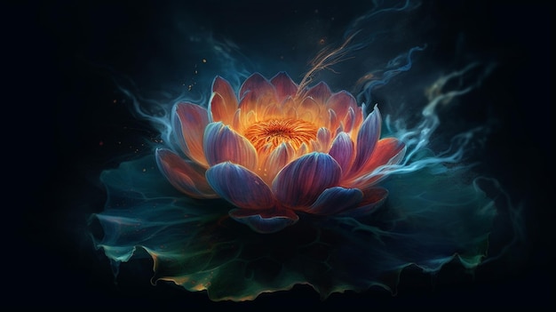 Lotus flower in the darkgenerative ai