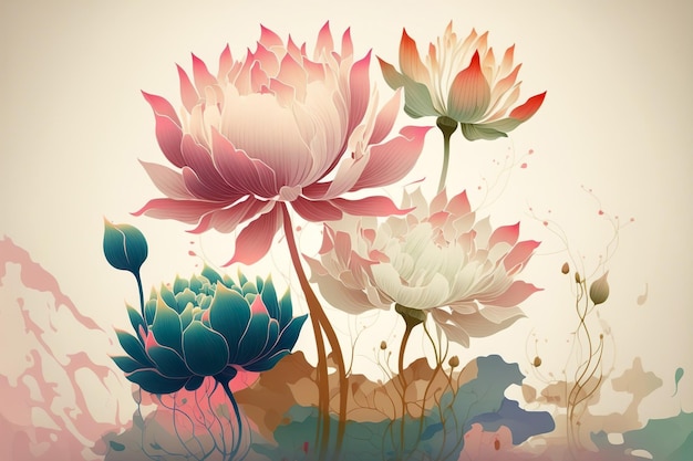 Lotus flower Digital art watercolor Generative AI