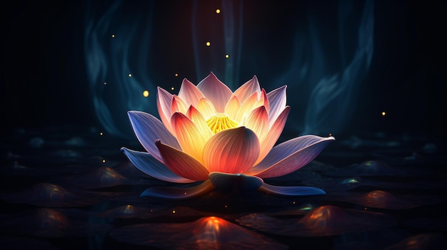 Lotus flower glowing over dark background