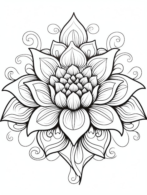 Photo a lotus flower mandala with intricate details mindful patterns mandala coloring book page in black