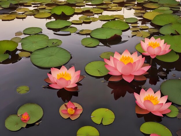 夕暮れの池の蓮の花