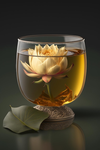 Lotus Flower Tea A Creative Photomontage of Tea and Flower in a Glass