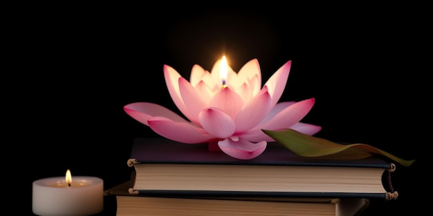 A lotus flower on top of a book