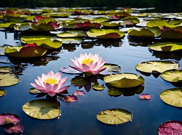 Fiore di loto o ninfea che galleggia sull'acqua