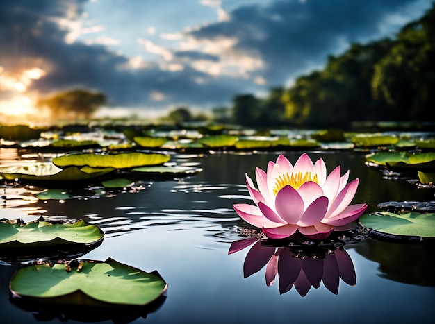 Lotus Flower or Water Lily Floating on water