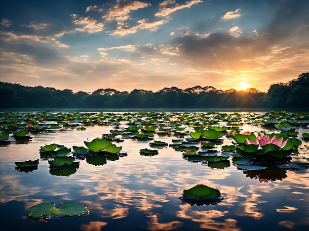 Lotus Flower or Water Lily Floating on water