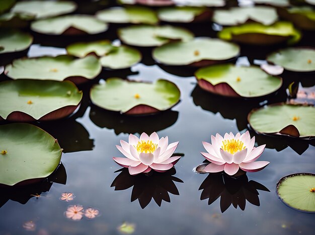 水に浮かぶ蓮の花または睡蓮