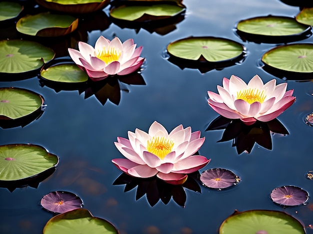 水に浮かぶ蓮の花または睡蓮