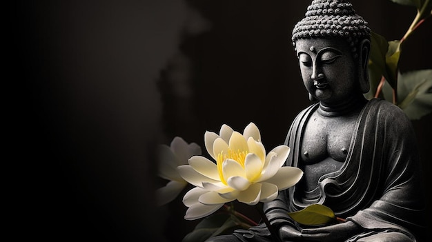 Premium AI Image | a lotus flower with a buddha in the background